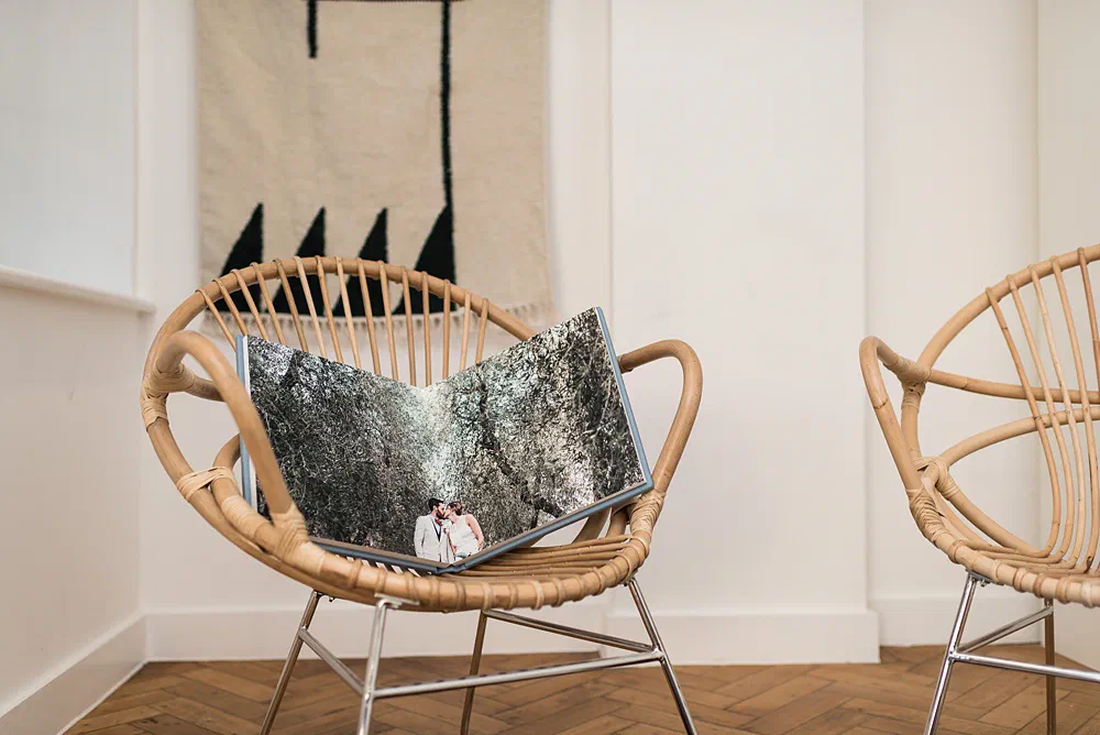 Wedding album on a chair